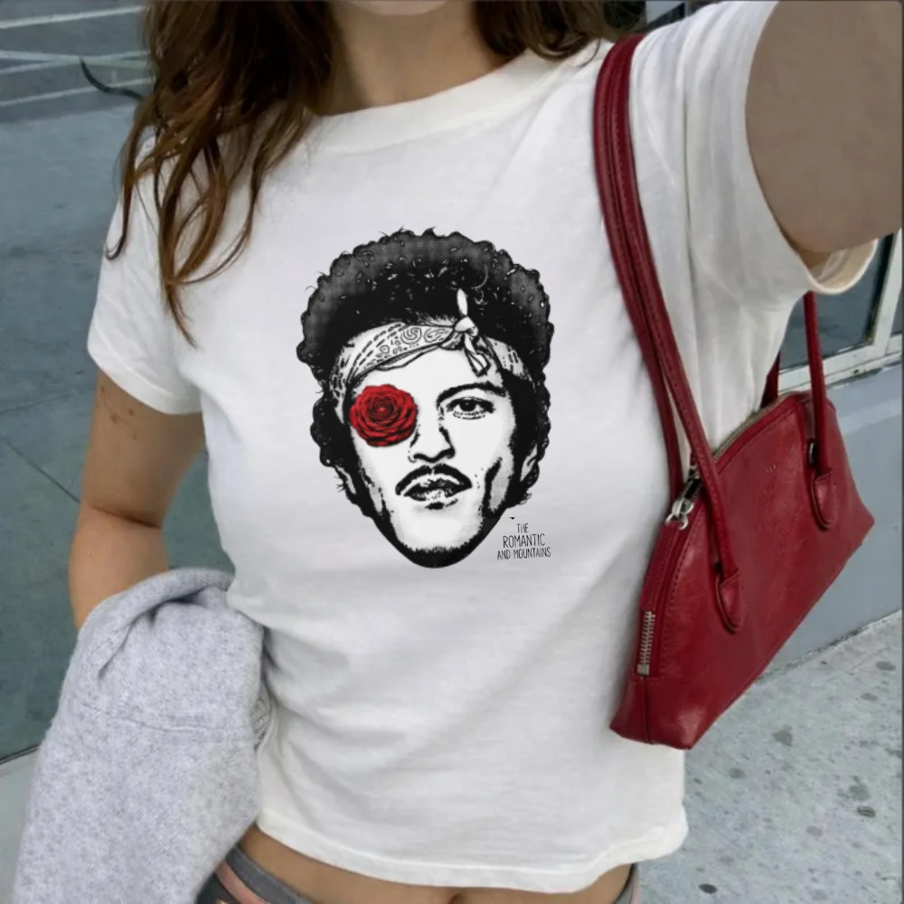 Bruno Mars The Romantic and Mountains Rose White BabyTee